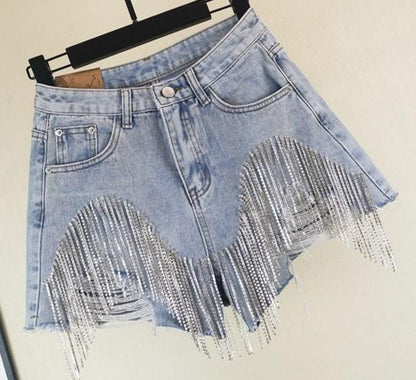 Norvielle Damen Zerrissene Jeansshorts Diamond Quasten