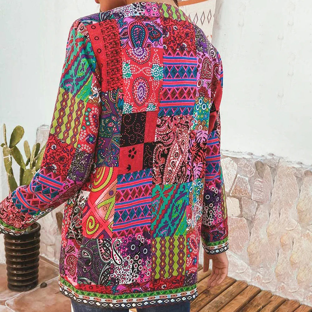 Damen Boho Patchwork Jacke