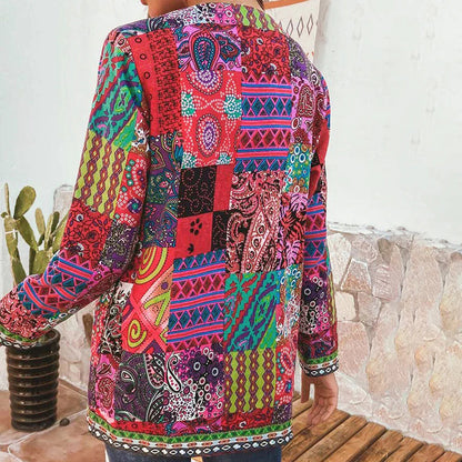 Damen Boho Patchwork Jacke