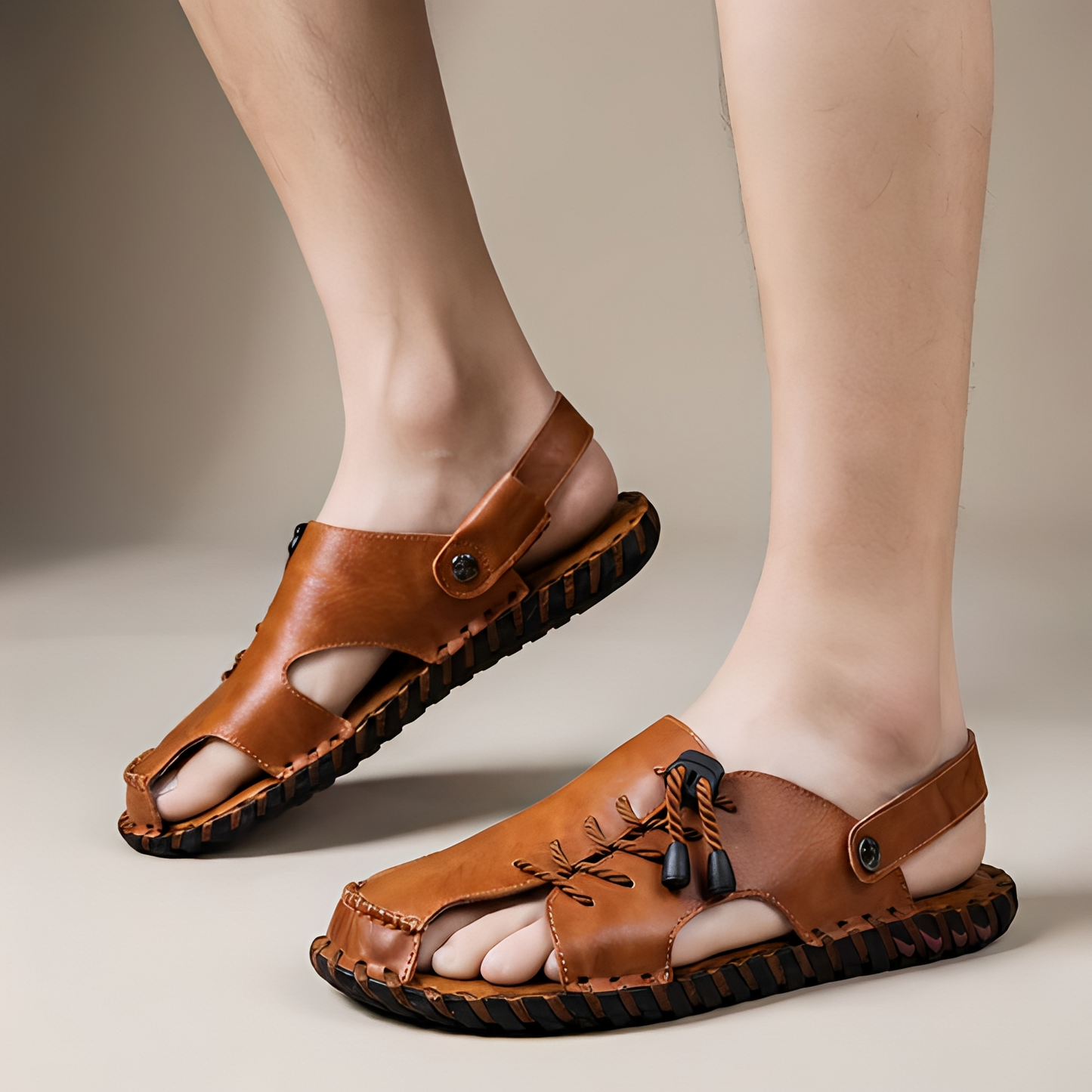 Herren Offene Sommersandalen Spitze Leder