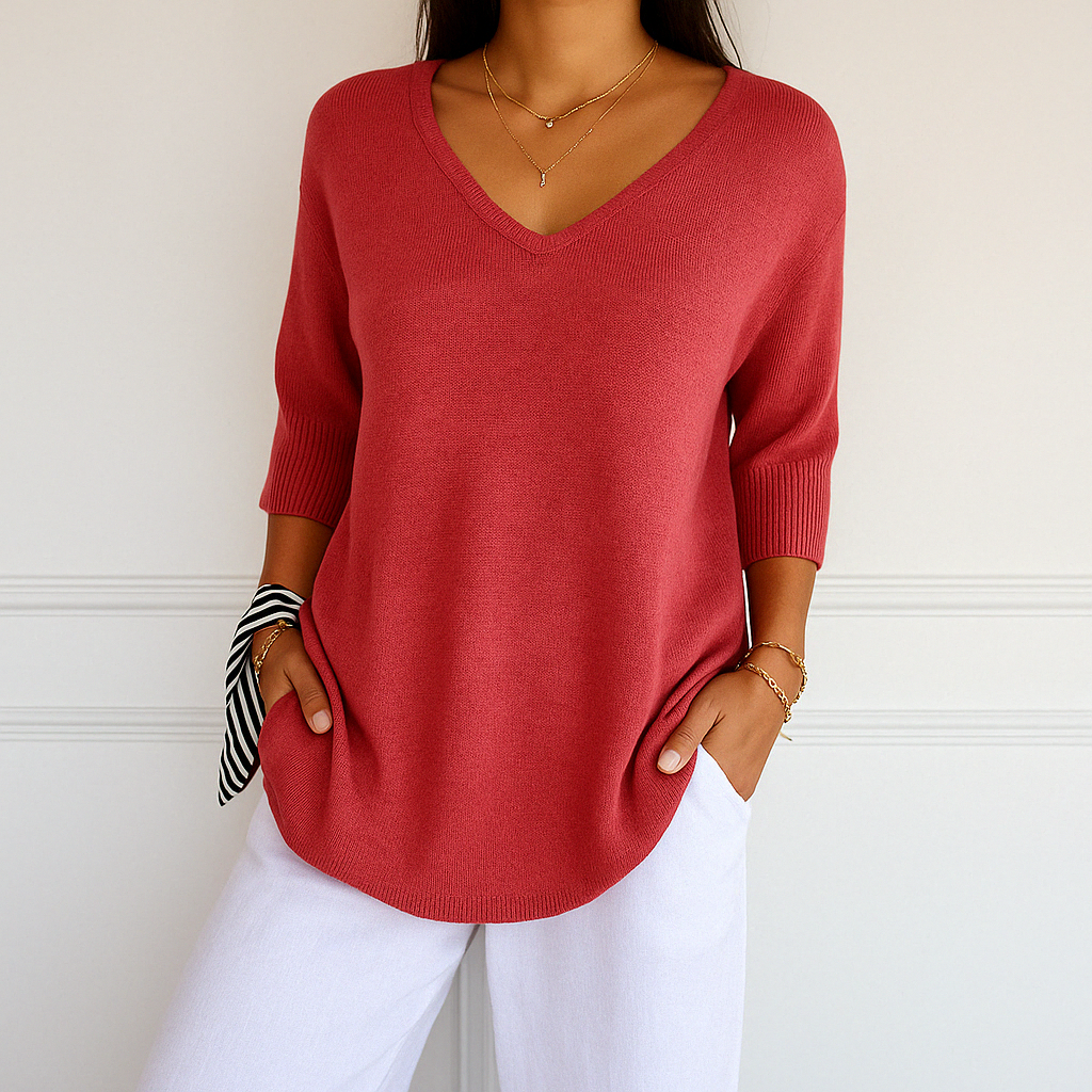 Damen Pullover V-Ausschnitt Kurzarm