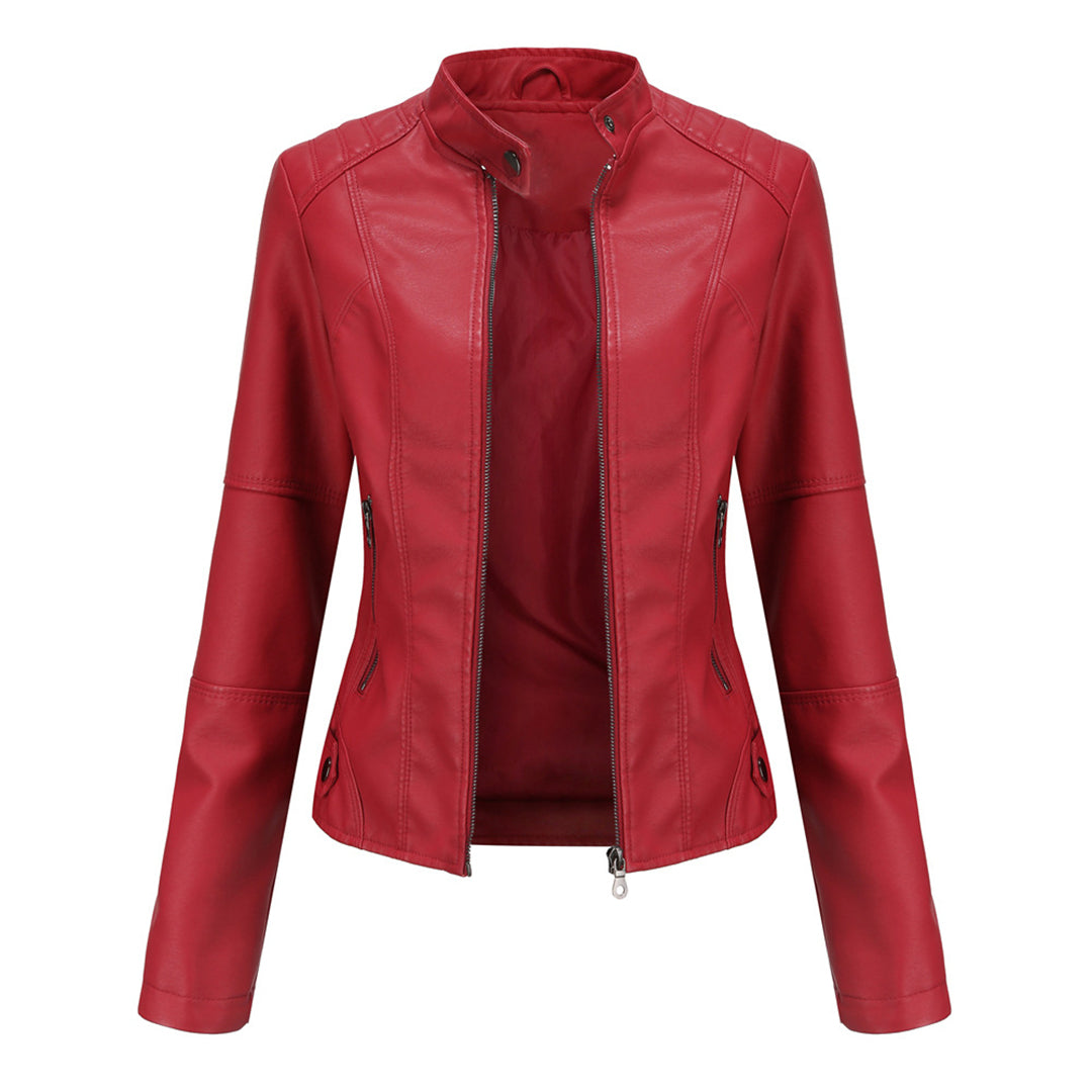 Damen Bikerjacke Kunstleder Reißverschluss