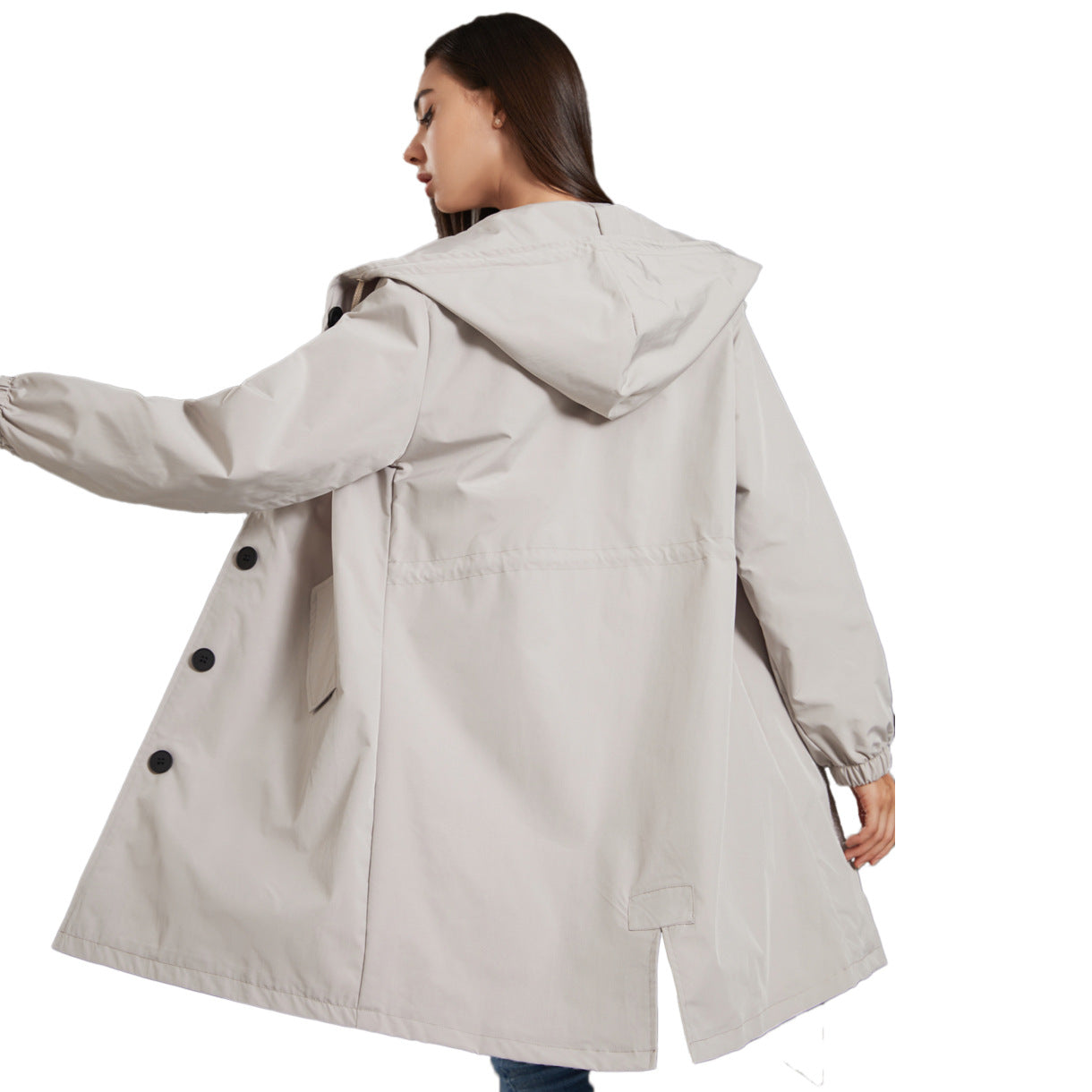 Herren Regenjacke Kapuze Lang Lockere Passform