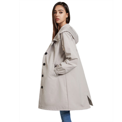 Herren Regenjacke Kapuze Lang Lockere Passform