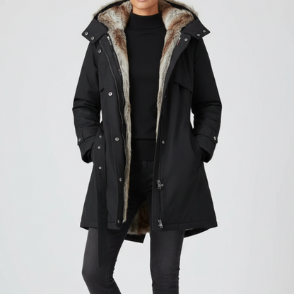 Damen Winterparka Kapuze Taillengürtel Wärmer Stadt Outdoor