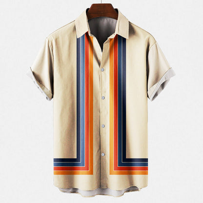 Retro-Hemd | Mit Kragen | Mit Knöpfen | Kurzarmhemd | Sommerhemd für Männer-Beige-S-Chaps Herrenmode