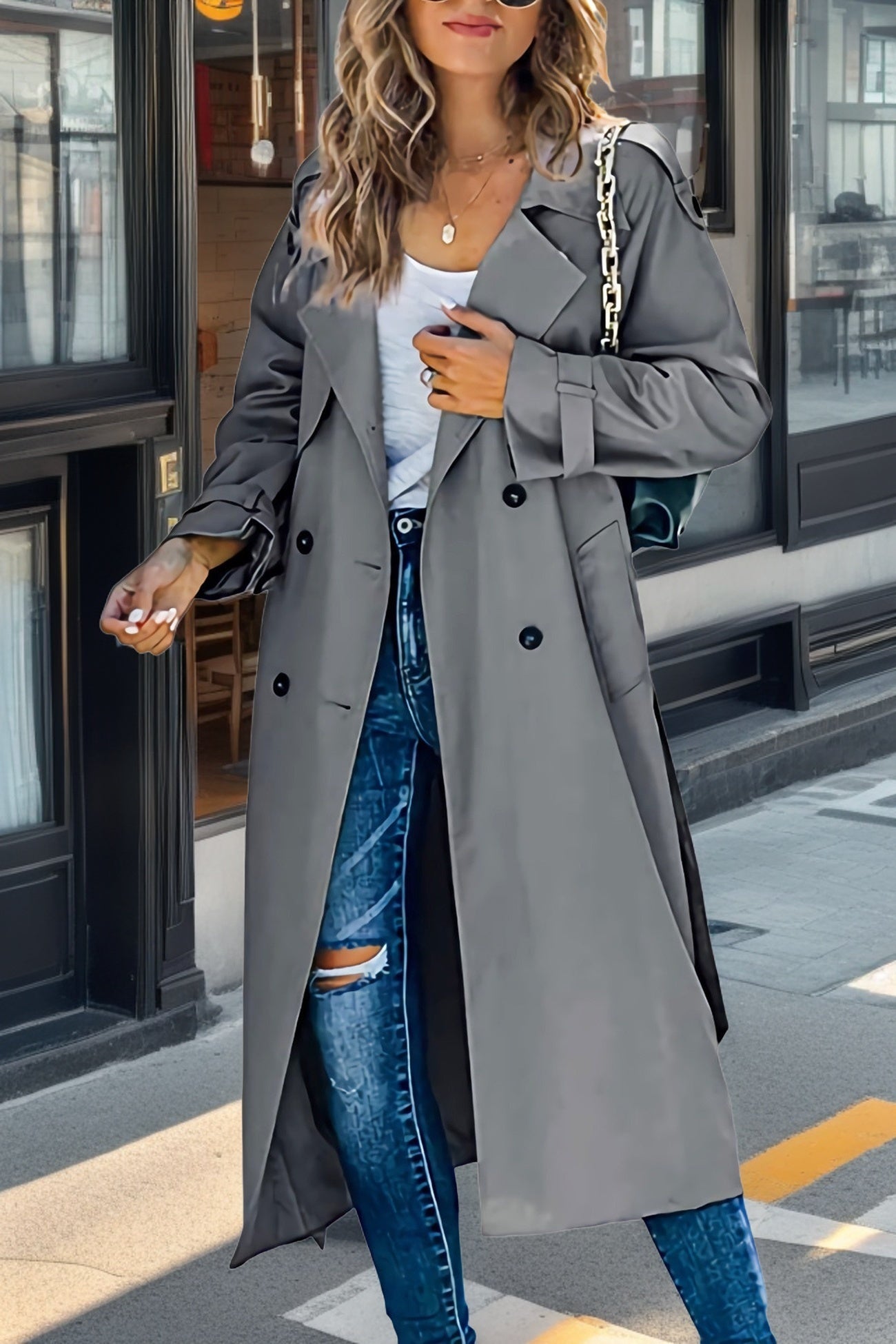 Norvielle Damen Trenchcoat Lang Leicht Mit Gürtel