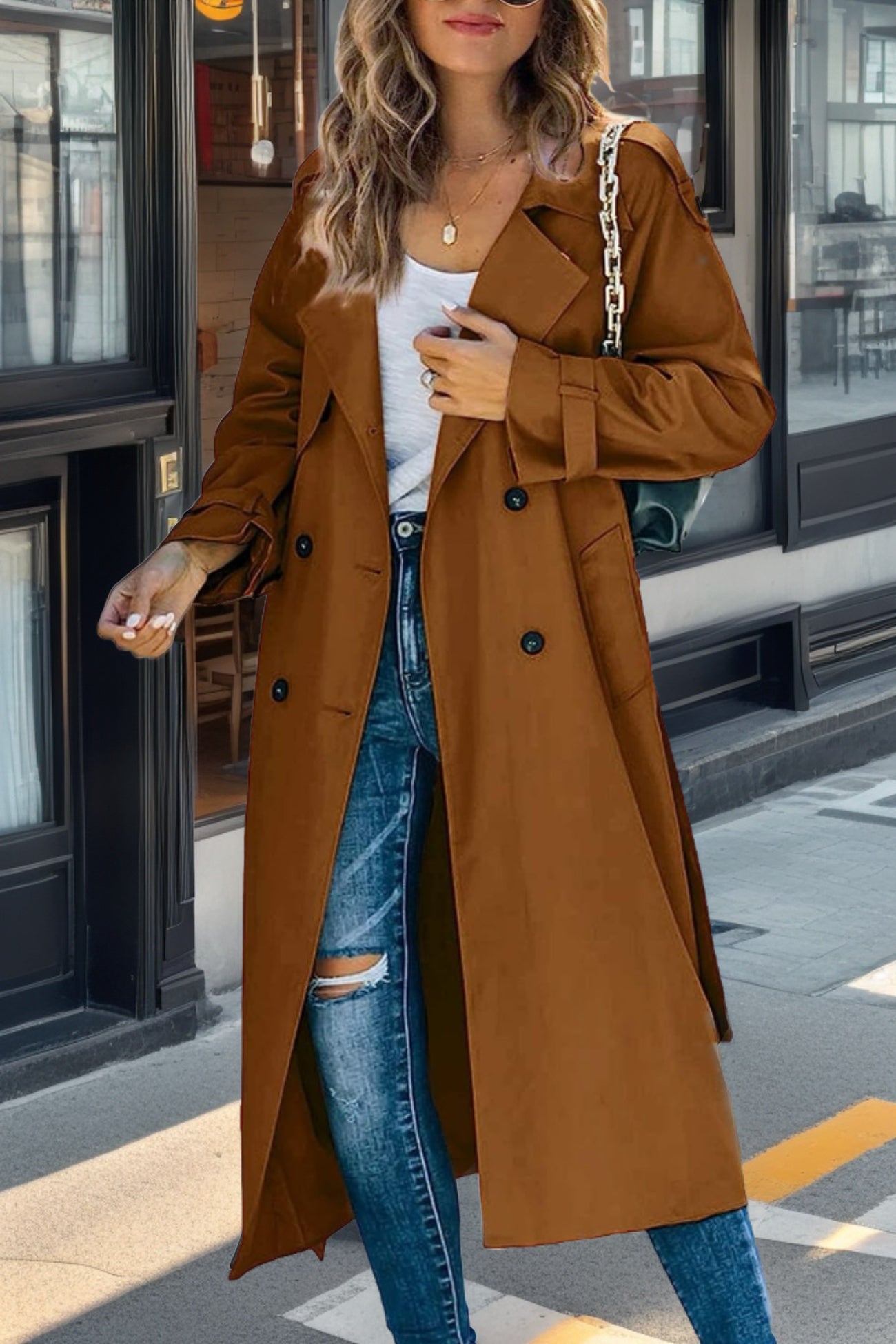 Norvielle Damen Trenchcoat Lang Leicht Mit Gürtel