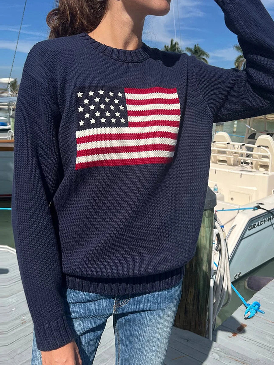 Damen Pullover Flag Motiv Baumwolle - Norvielle