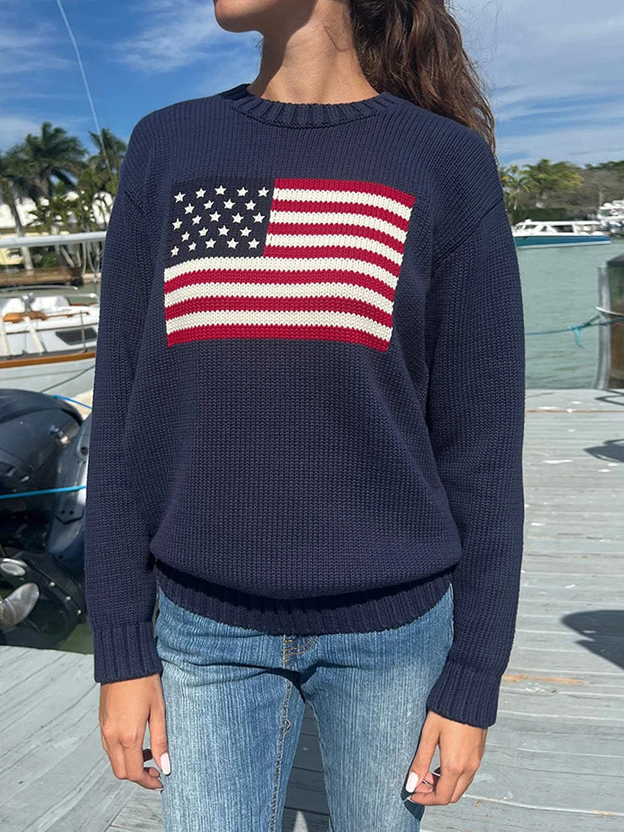 Damen Pullover Flag Motiv Baumwolle