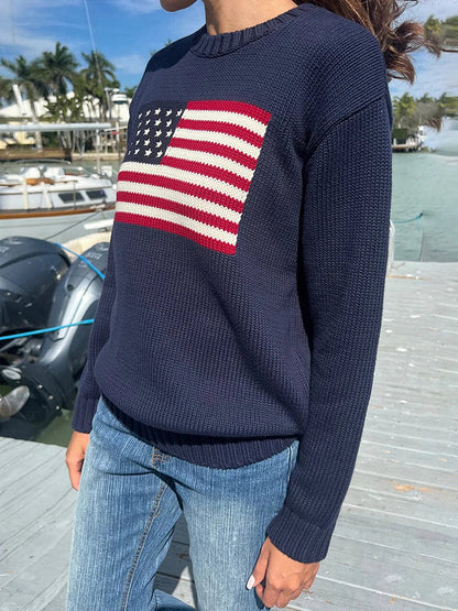 Damen Pullover Flag Motiv Baumwolle