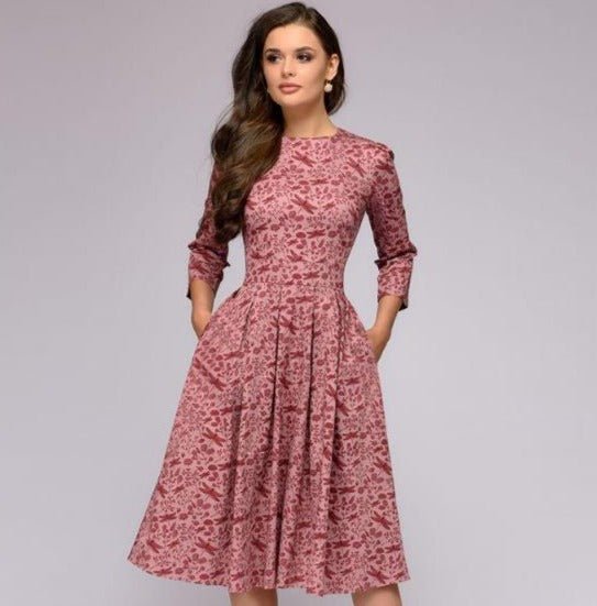 Damen Hochzeitsgastkleid Blumendruck Midi