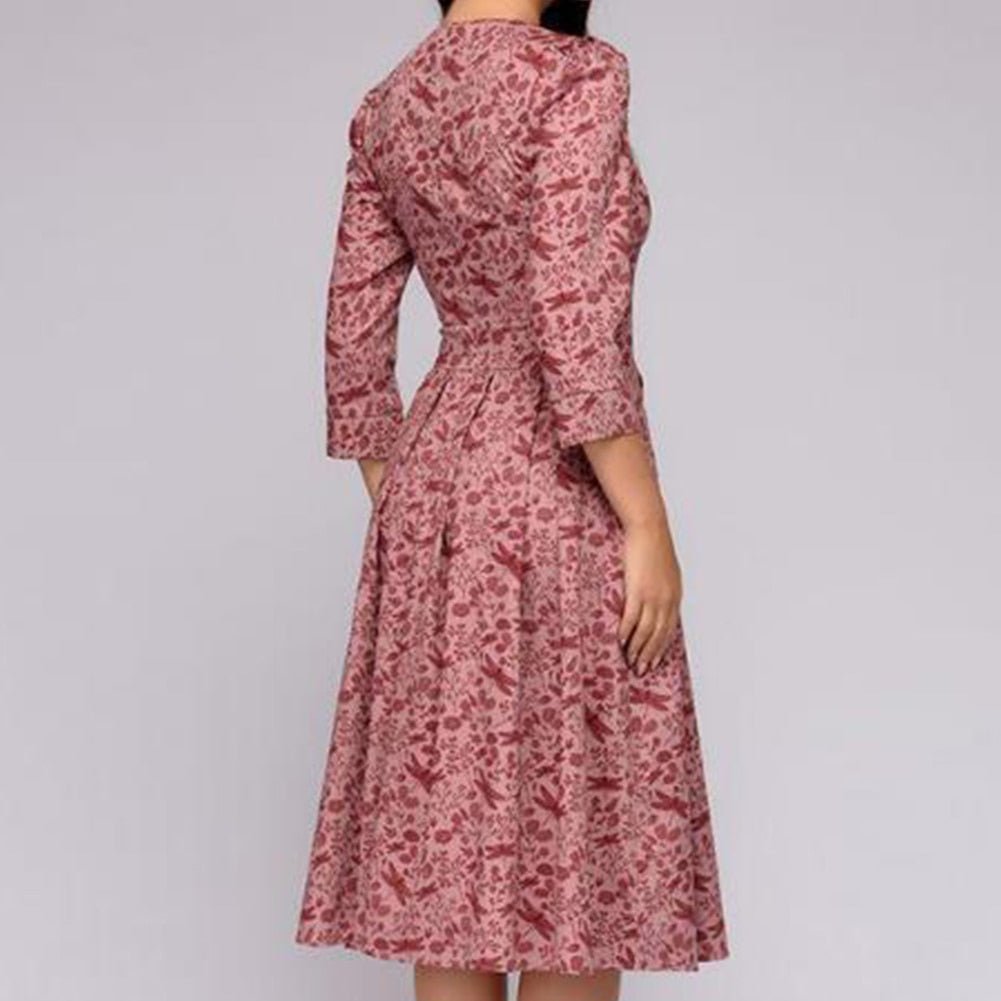 Damen Hochzeitsgastkleid Blumendruck Midi
