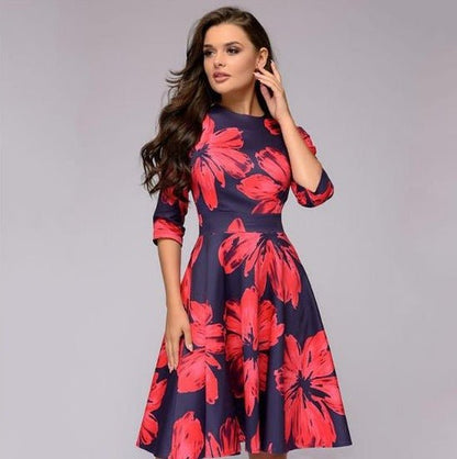 Damen Hochzeitsgastkleid Blumendruck Midi