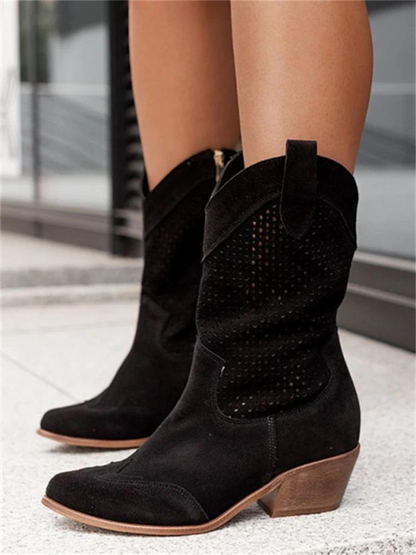 Damen Westernstiefel Leder Mittelhohes Modell Komfort