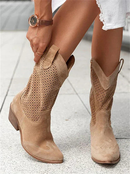 Damen Westernstiefel Spitze Form Blockabsatz