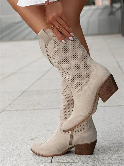 Norvielle Damen Cowboy-Stiefel Atmungsaktives Leder