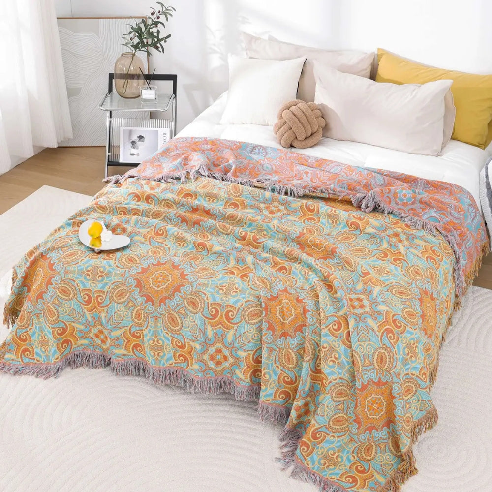 Umkehrbare Baumwolldecke Paisley Boho Stil - Norvielle
