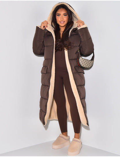 Damen Reversible Fleece Wintermantel Warm Gepolstert Kapuze