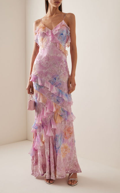 Damen Sommerkleid Rüschen Blumenmuster