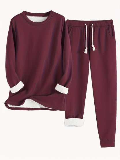 Damen Loungewear Set Fleece Weich Grau