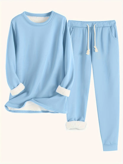 Damen Loungewear Set Fleece Weich Grau
