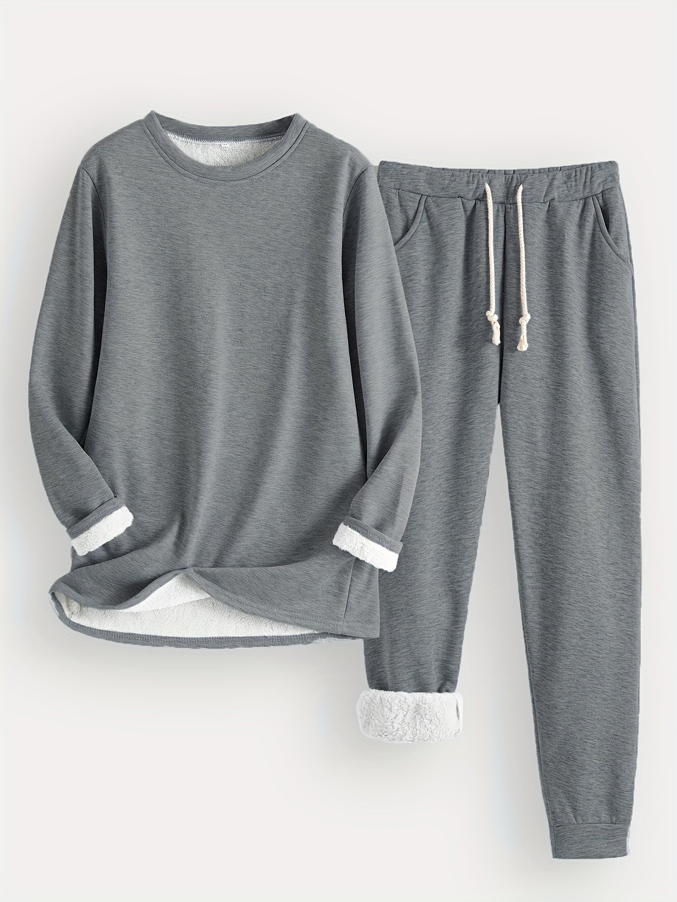 Damen Loungewear Set Fleece Weich Grau