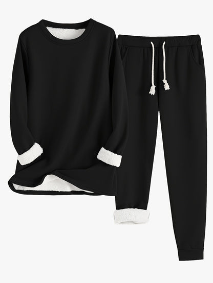 Damen Loungewear Set Fleece Weich Grau