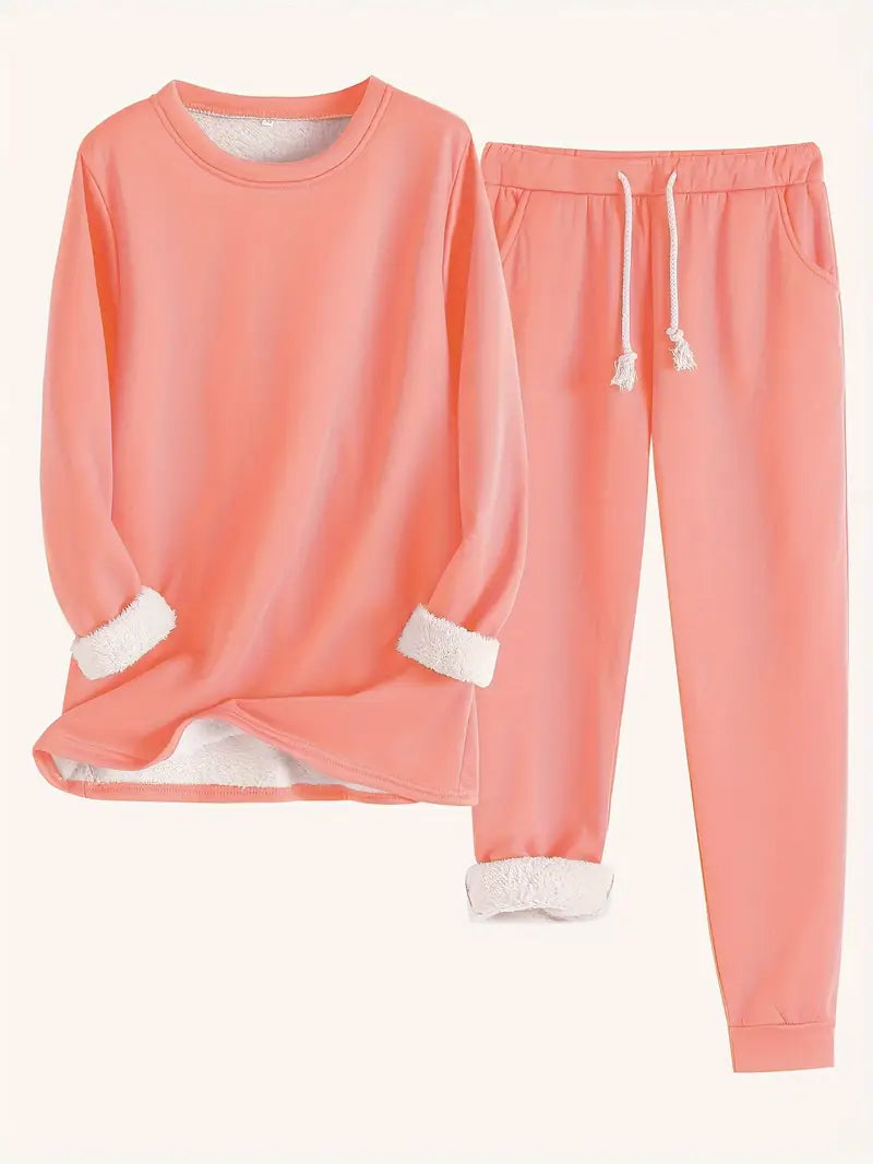 Damen Loungewear Set Fleece Weich Grau