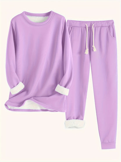 Damen Loungewear Set Fleece Weich Grau