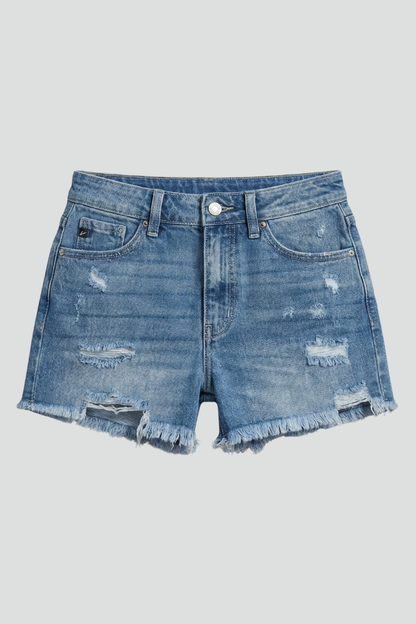 Damen Distressed-Jeansshorts Ausgefranster Saum Blau - Norvielle