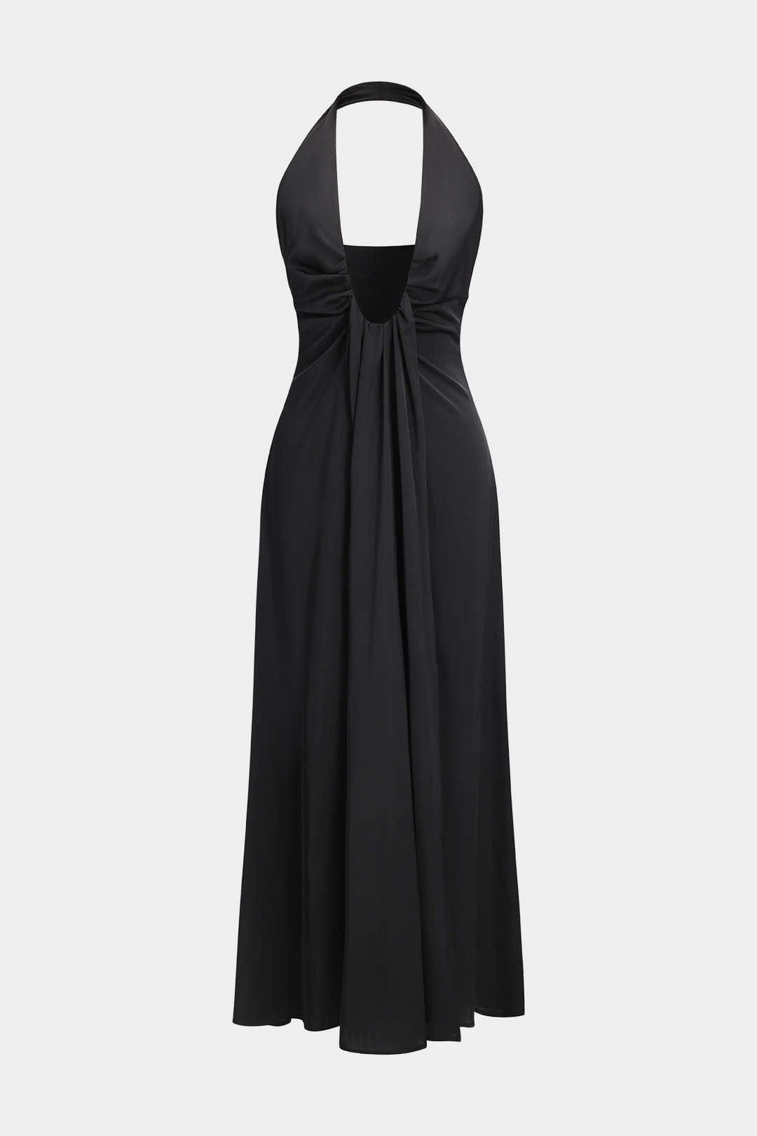 Schwarzes Damen Maxikleid Elegantes Halterneck Design - Norvielle