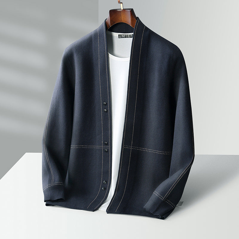Herren Cardigan Offene Front Strukturiert Komfortabel Beige