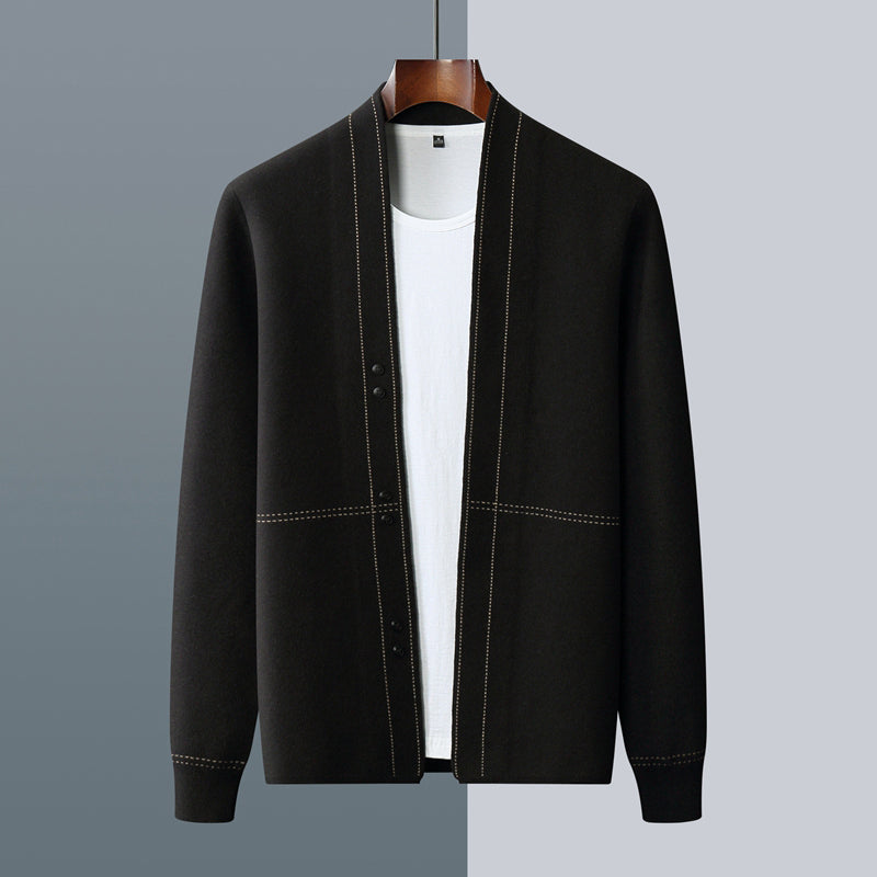 Herren Cardigan Offene Front Strukturiert Komfortabel Beige