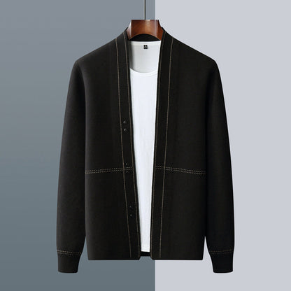 Herren Cardigan Offene Front Strukturiert Komfortabel Beige