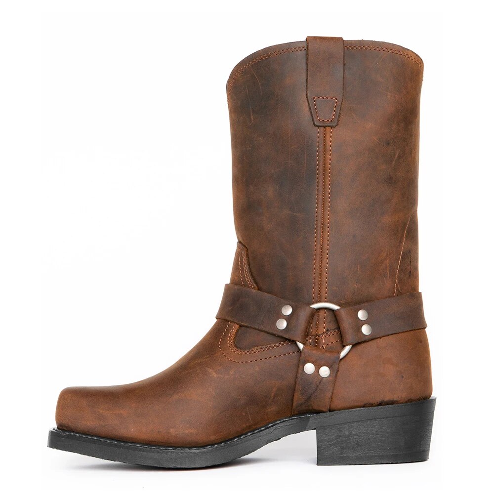 Robuste Herren Bikerstiefel Eckspitze Leder Schwarz - Norvielle