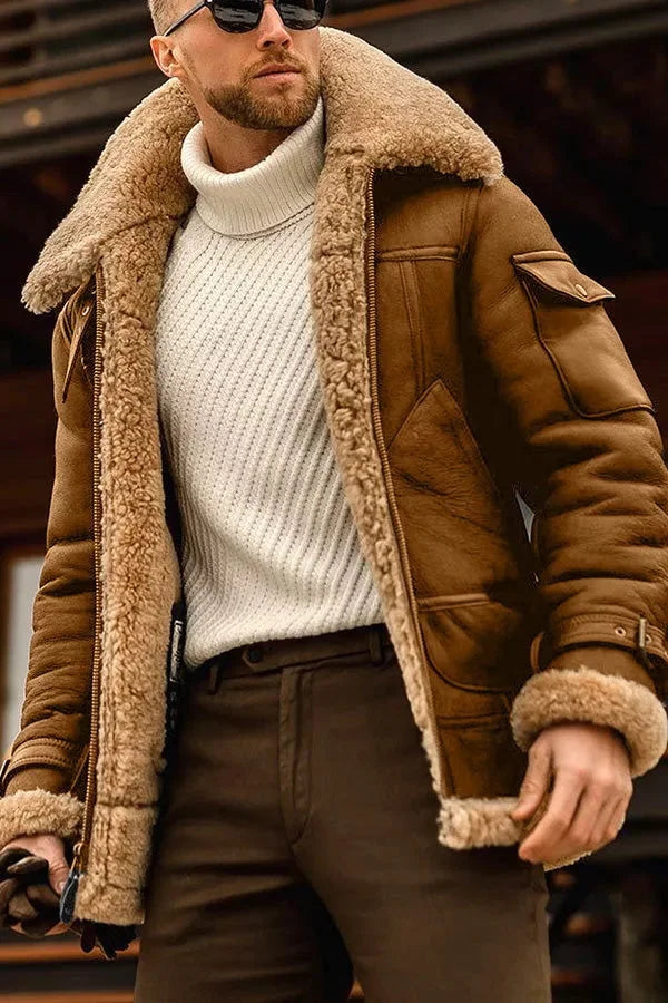 Robuste Herren Fliegerjacke Sherpa-Futter Kuschelig Braun - Norvielle