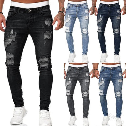 Herren Röhrenjeans Stretch Slim Fit Rissig Schwarz - Norvielle