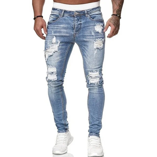 Röhrenjeans | Stretch | Slim Fit | Rissige Jeans | Herrenjeans-Hellblau-S-Chaps Herrenmode
