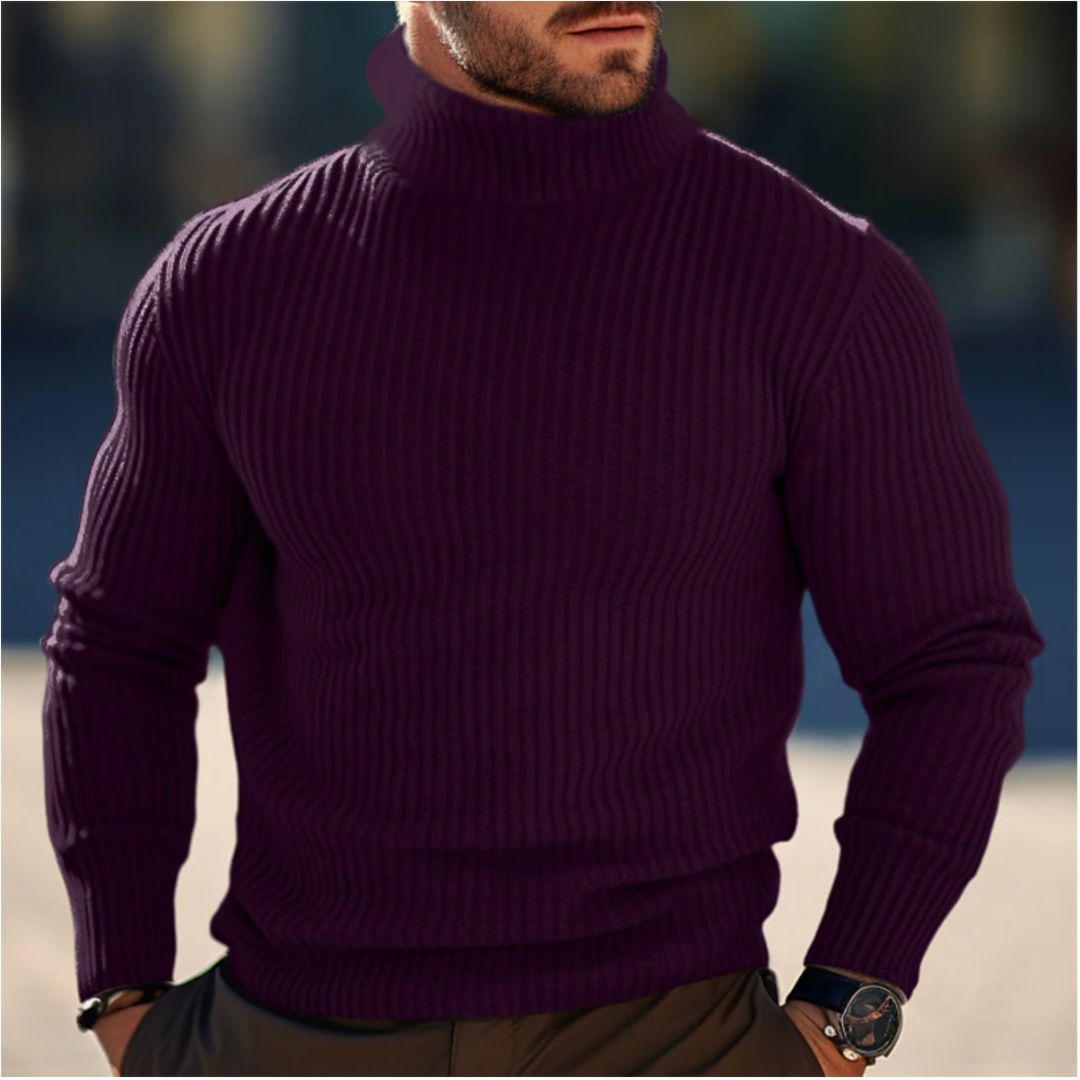 Herren Rollkragenpullover Langarm Strick Schwarz - Norvielle