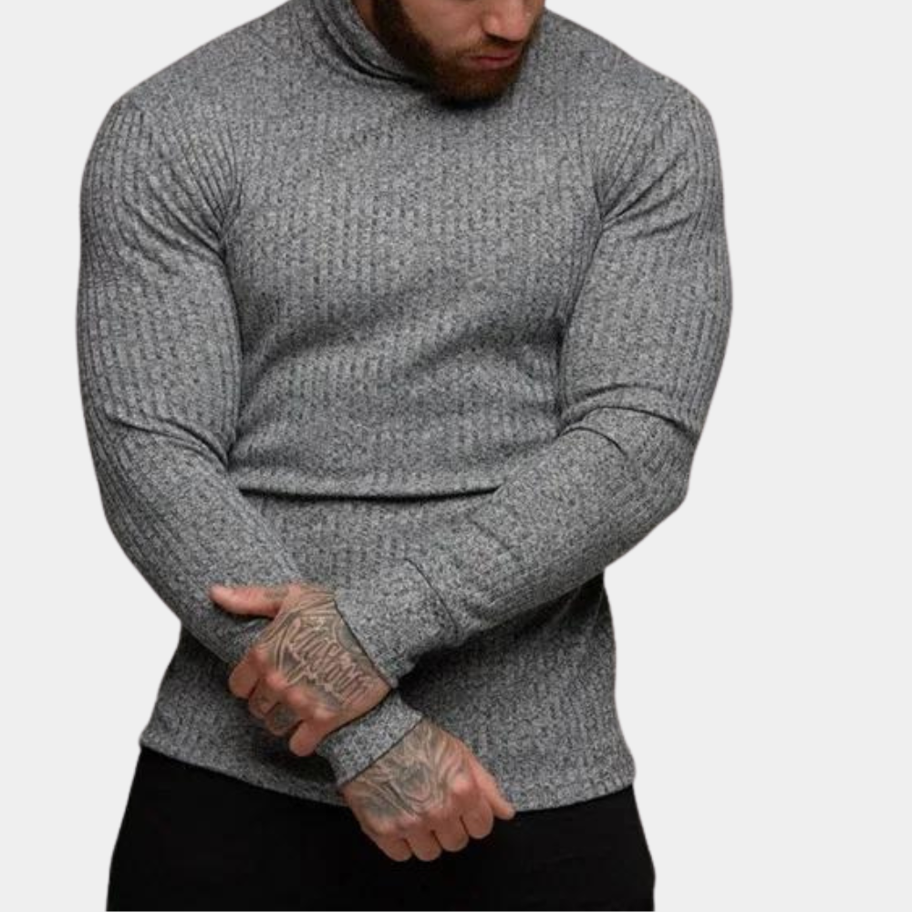 Herren Rollkragenpullover Slim Fit Langarm Schwarz - Norvielle