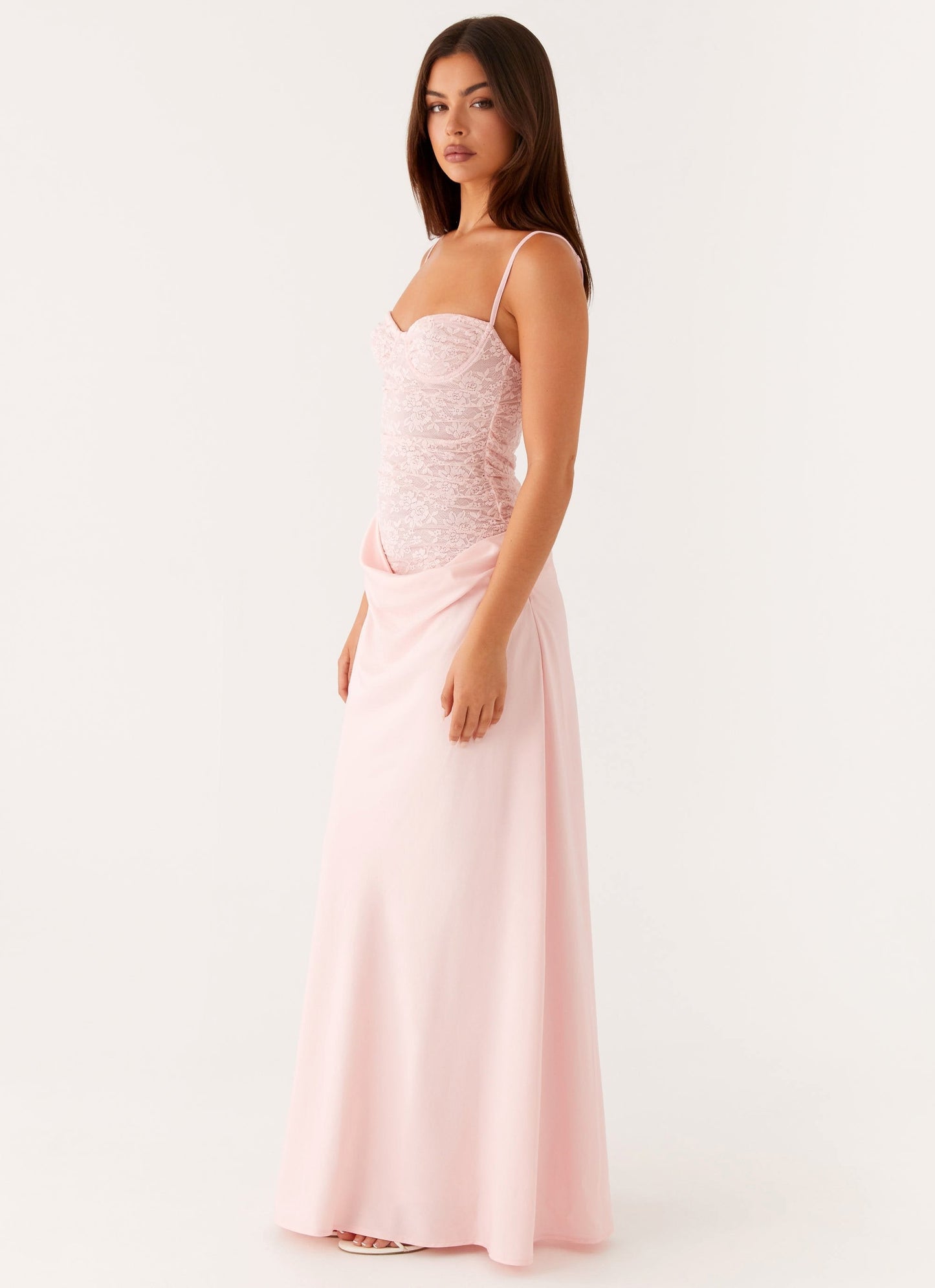 Damen Maxi-Kleid Spitze Satinrock