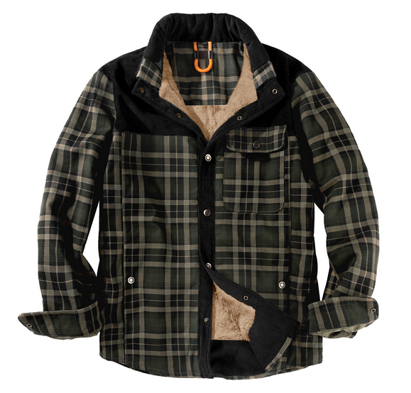 Herren Karo Hemdjacke Fleece-Futter Reverskragen