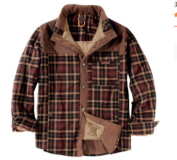 Herren Karo Hemdjacke Fleece-Futter Reverskragen