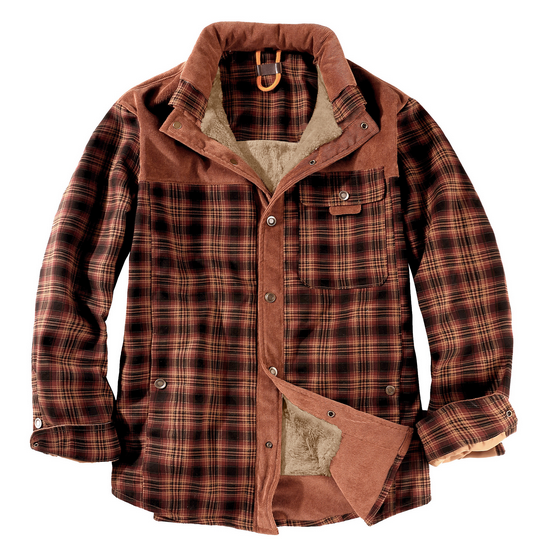 Herren Karo Hemdjacke Fleece-Futter Reverskragen
