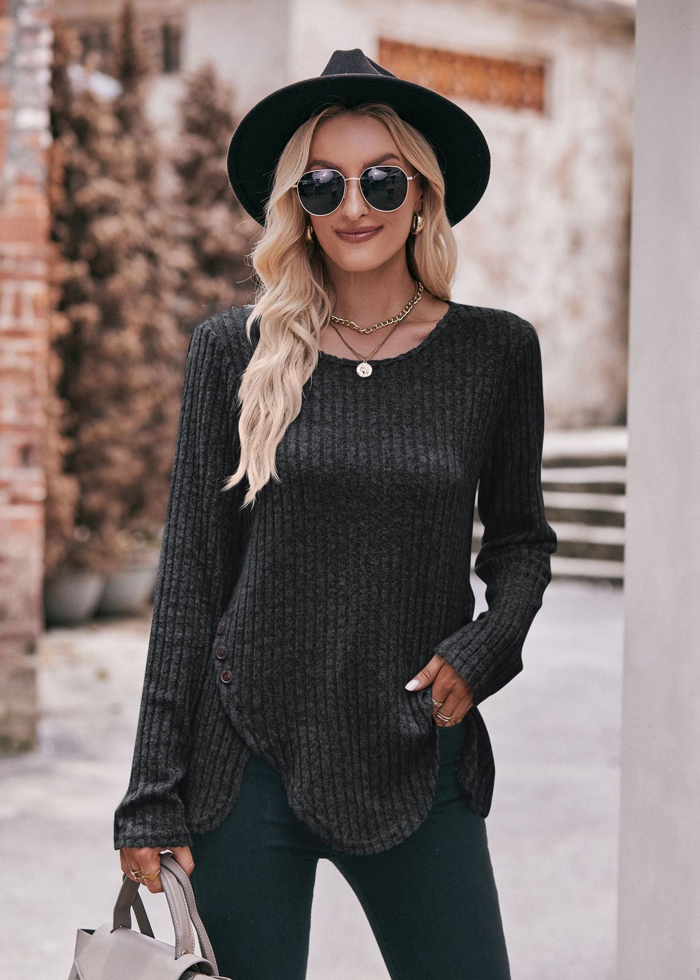 Damen Langarmshirt Rundhalsausschnitt Locker Baumwolle Weiß