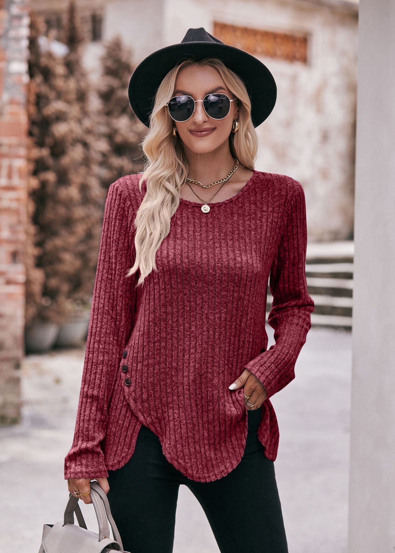 Damen Langarmshirt Rundhalsausschnitt Lockere Passform