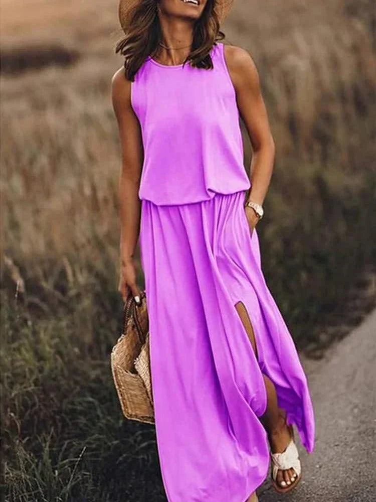 Weißes Damen Maxikleid aus Leinen Entspanntes Design