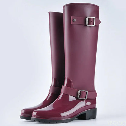 Damen Gummistiefel Wasserdicht Schnallen Hoch