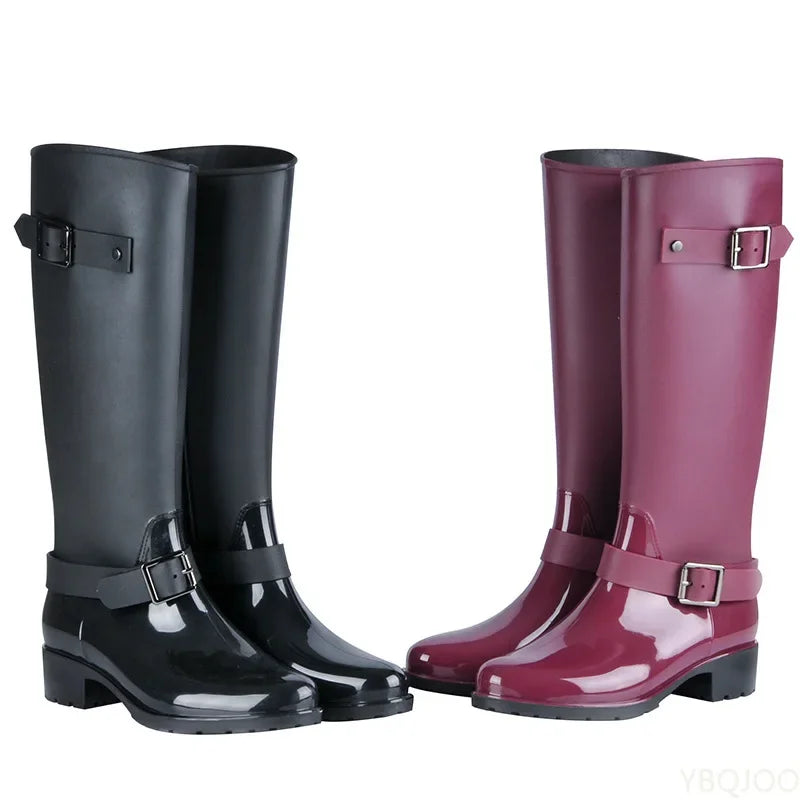 Damen Gummistiefel Wasserdicht Schnallen Hoch - Norvielle